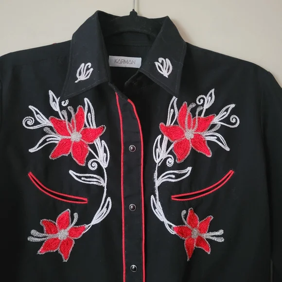 Vintage Western Snap Button Embroidered Floral Cowgirl Shirt - Picture 3 of 7
